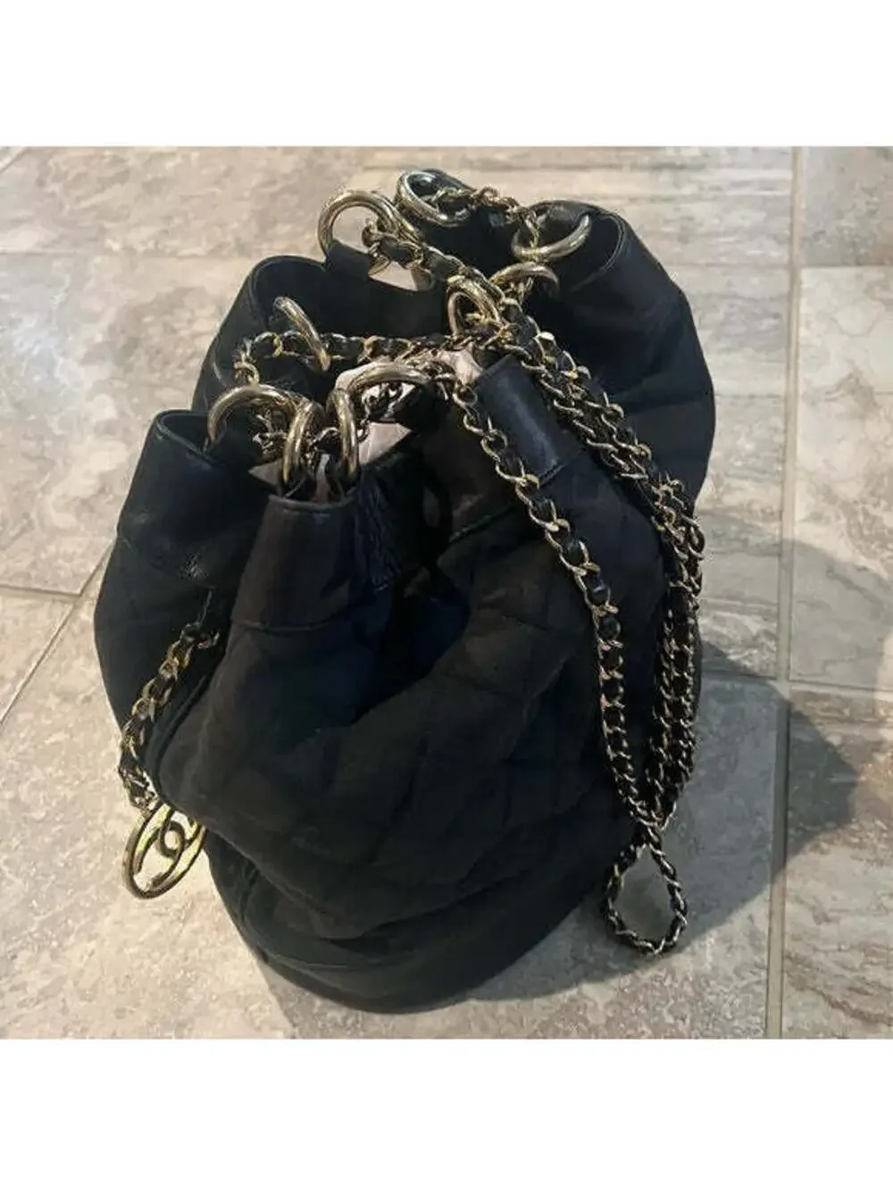 Chanel Black Canvas CC Chain Bucket Bag - Made in Italy - Rare Piece